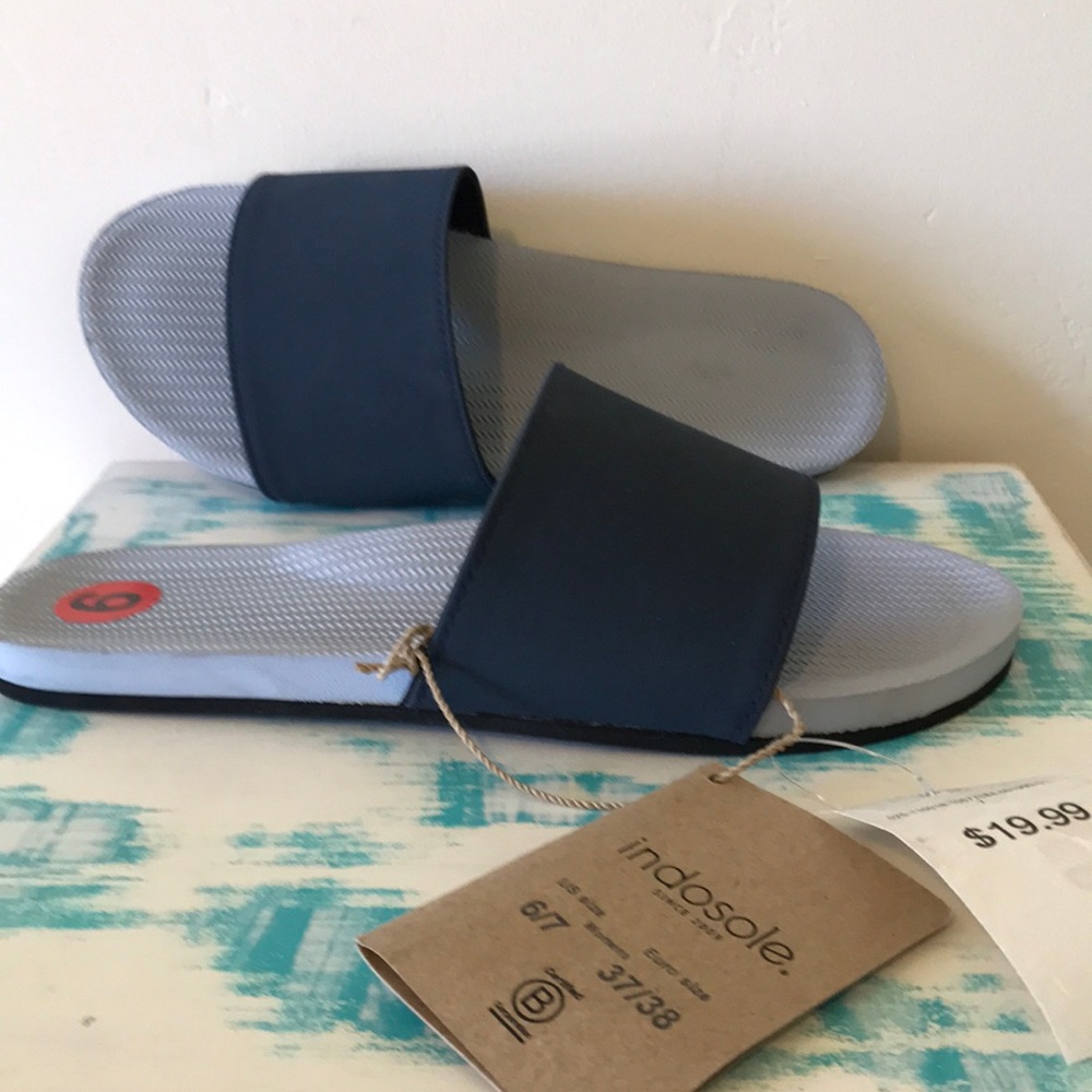 NWT Indosole blue arch support shore light slide sandals size 6/7Wide